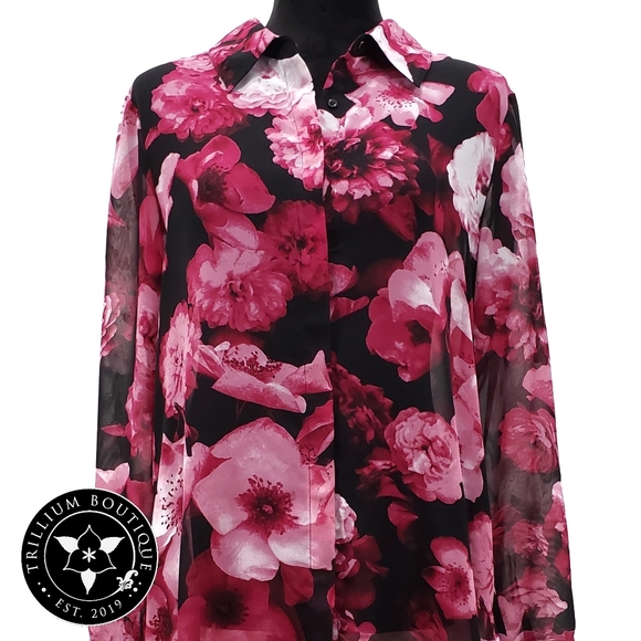 Calvin Klein Floral Sheer Shirt Dress Medium - Picture 3 of 7